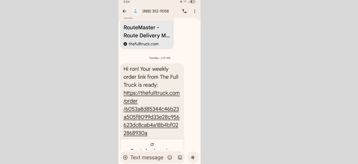 Customer receiving an SMS with a link to order from their phone