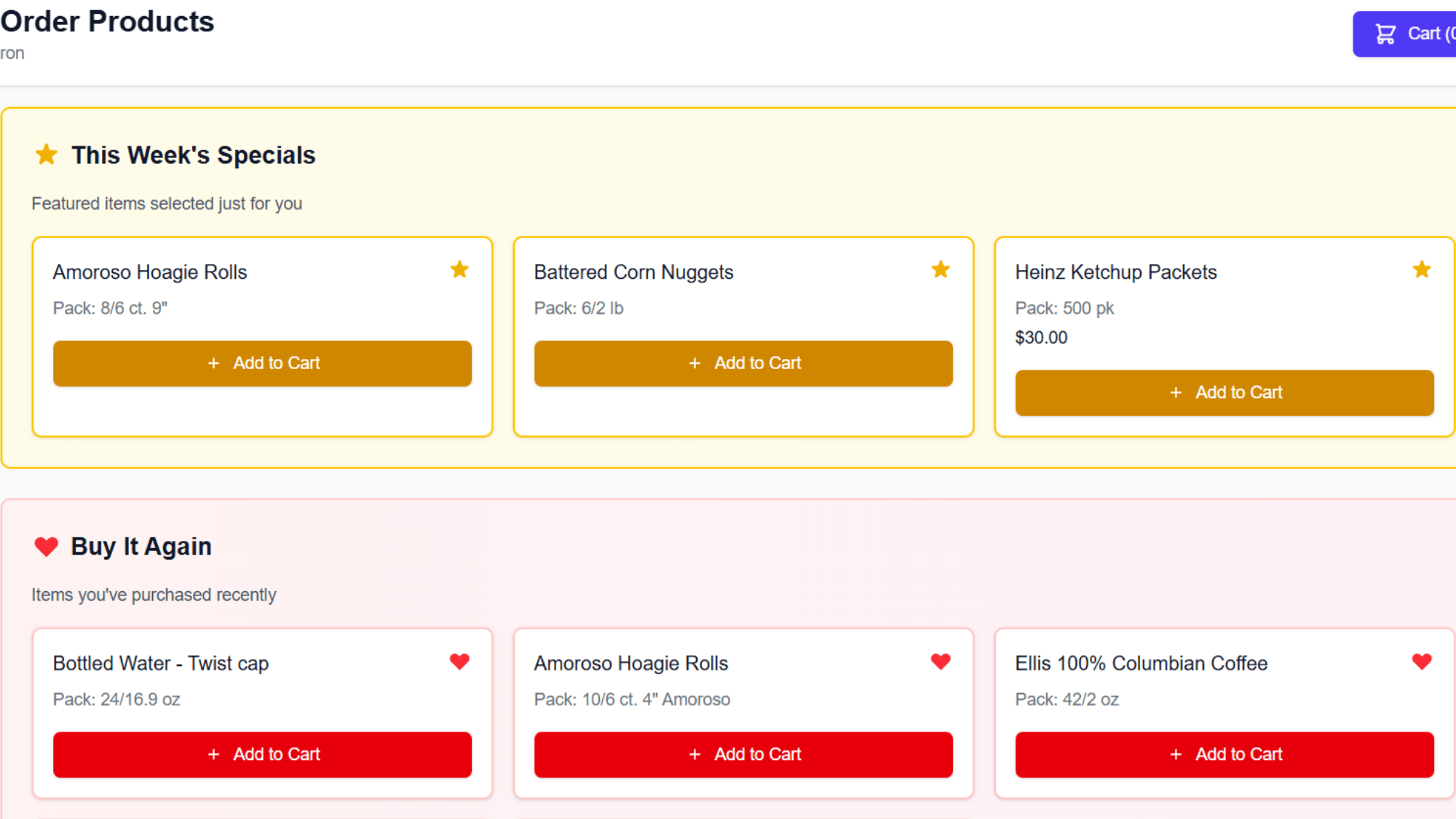 Specials and recently ordered items for each customer